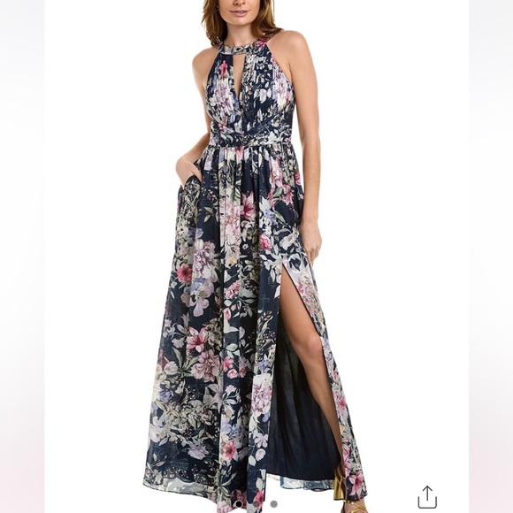 Aidan Mattox Dresses & Skirts - 150.  Aidan Mattox Printed Halter Maxi Dress in Navy Multi-color, Size 10 NWT